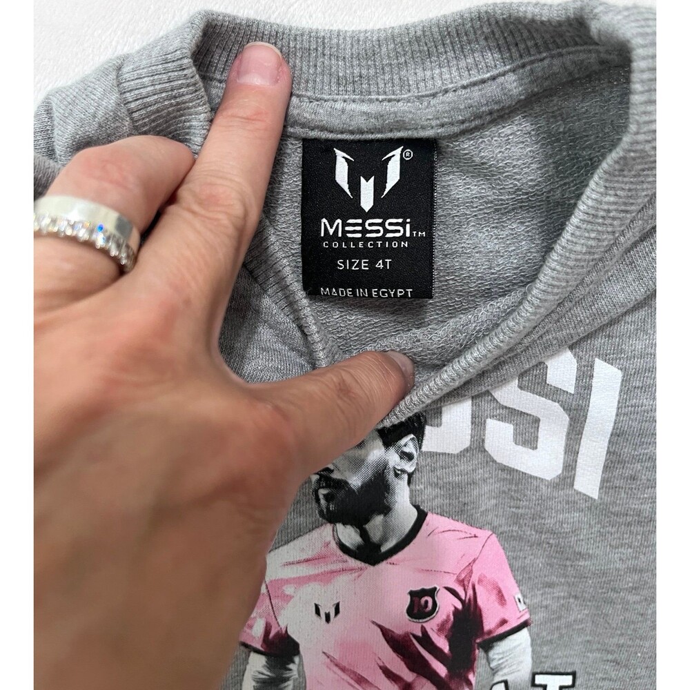 Lionel Messi Inter Miami Crewneck Sweatshirt The GOAT Soccer Graphic Gray New 4T - Picture 3 of 3
